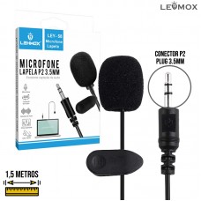 Microfone de Lapela P2 3.5mm Redução de Ruído Captação 360° com Clip Cabo 1,5m LEY-58 Lehmox